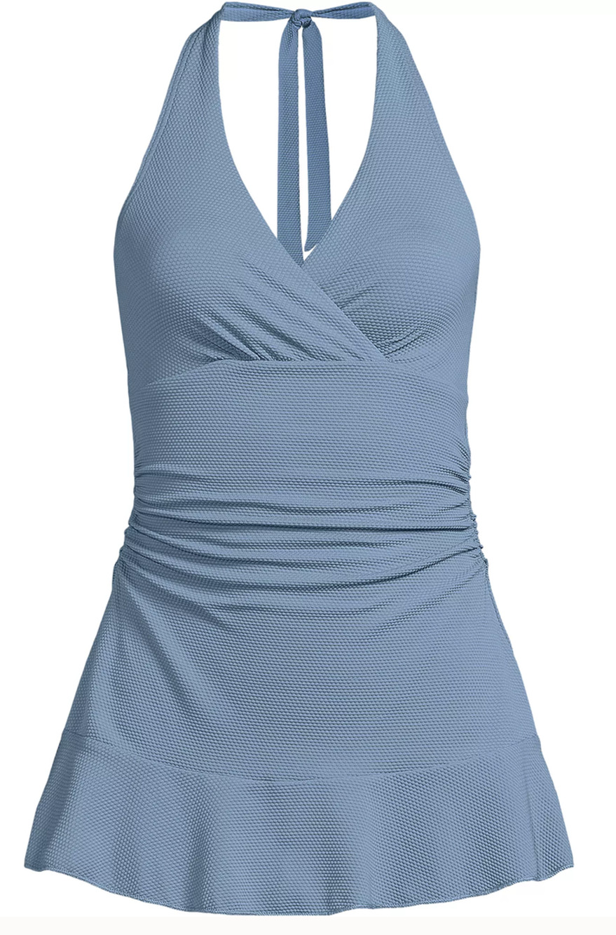Lands End Mini Swim Dress Swimsuit Pique Halter Ruffle Hem Womens Plus Size 20W